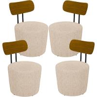 Kit 04 Poltronas Base Fixa Luara M03 Linho Cru - 1