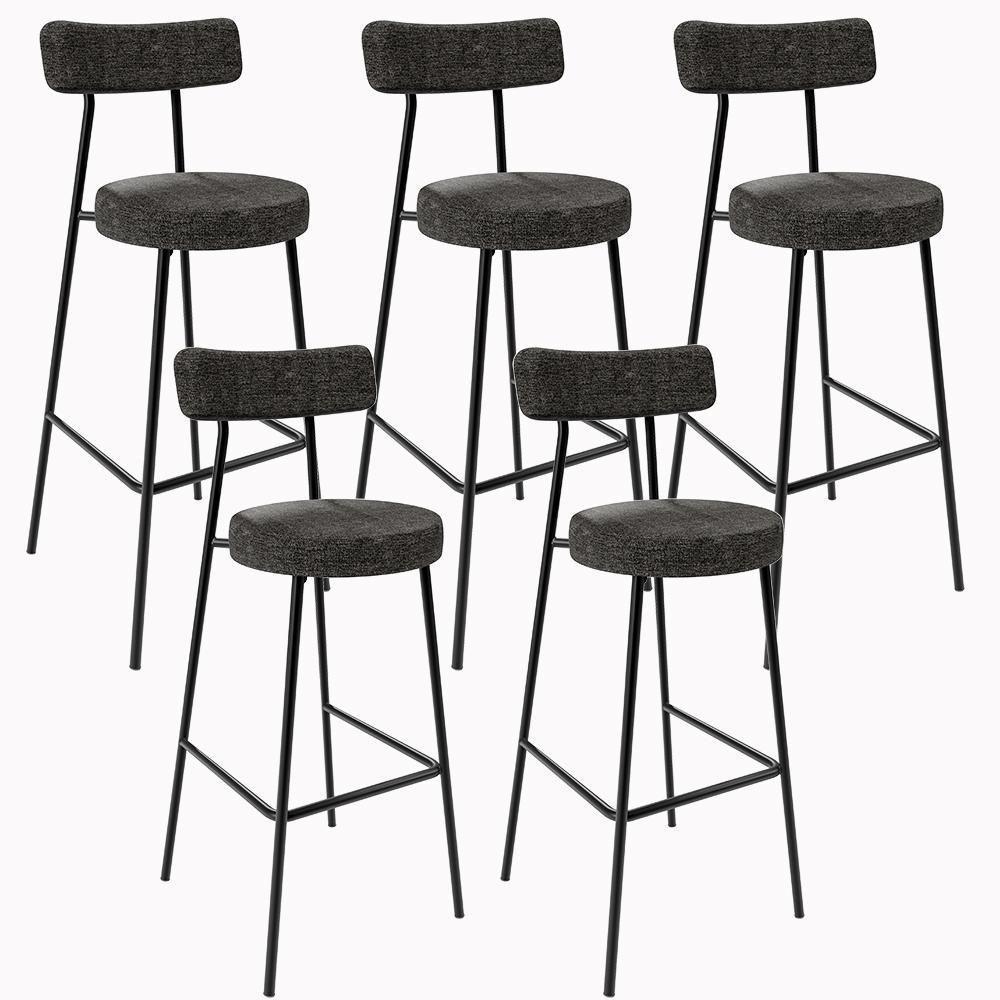 Kit 05 Banquetas Altas Estrutura Em Aço Milão Linho Chumbo - 1