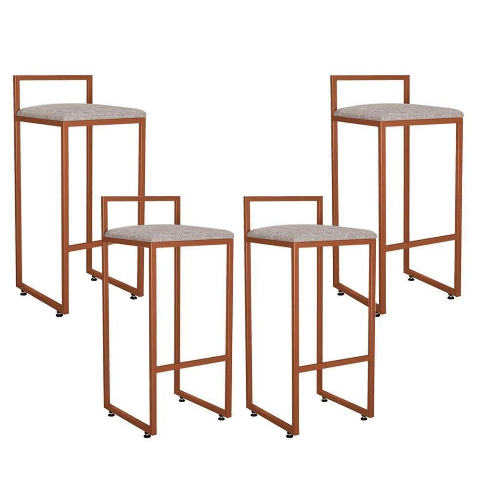 Kit 04 Banquetas Alta Hanna Bronze Linho Bege - 1