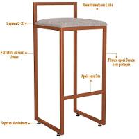 Kit 04 Banquetas Alta Hanna Bronze Linho Bege - 3