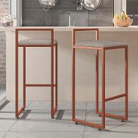 Kit 04 Banquetas Alta Hanna Bronze Linho Bege - 8