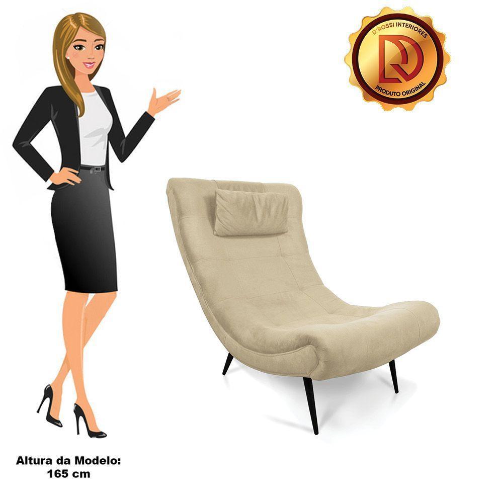 Poltrona Sher Suede Pés Palito De Ferro - D'Rossi Cor Bege - 4