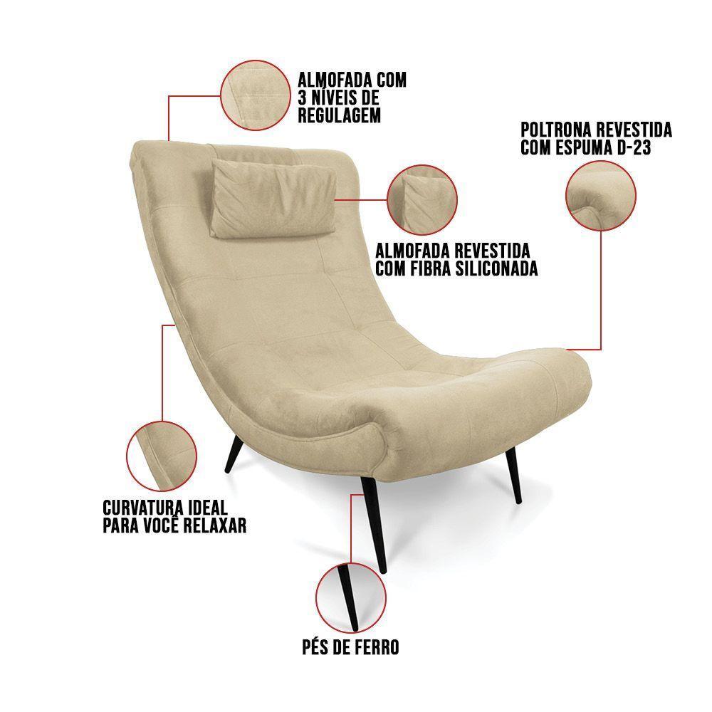Poltrona Sher Suede Pés Palito De Ferro - D'Rossi Cor Bege - 5