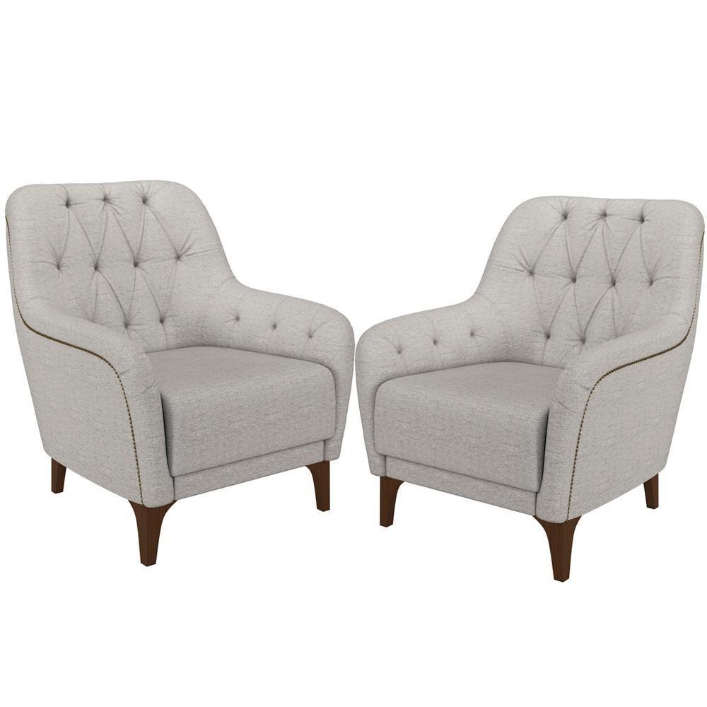 Kit 02 Poltronas Com Tachas Base Fixa Blenda M03 Cinza - 1