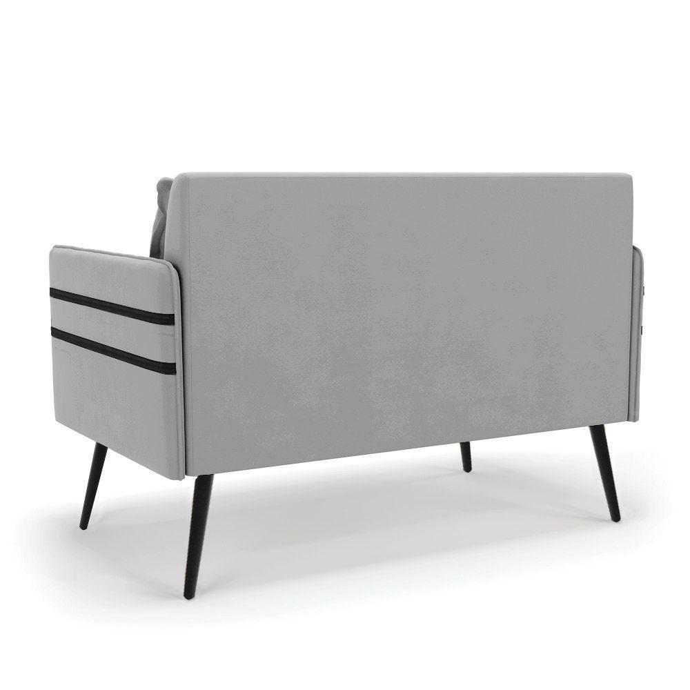 Namoradeira 02 Lugares Mari Suede Pés Palito De Ferro Cinza - 5