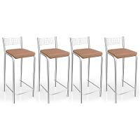 Banqueta de Cozinha Gênova 1B705CR 4 Un Cromado/Linho Capuccino - Kappesberg - 1