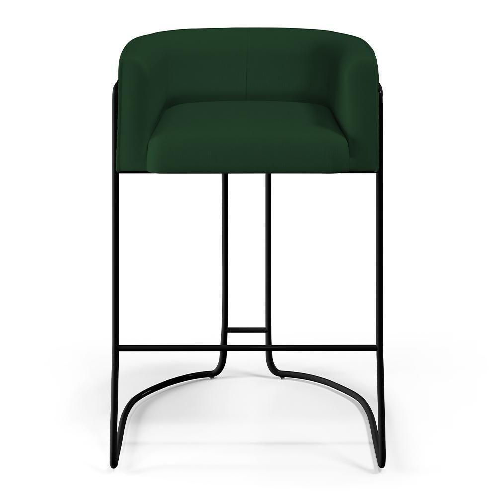 Kit 03 Banquetas Fixa Preto Veludo Verde Musgo C-303 - 4