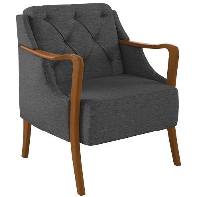 Poltrona Para Sala De Estar Coral M03 Chumbo Linho Cinza Lyam Decor