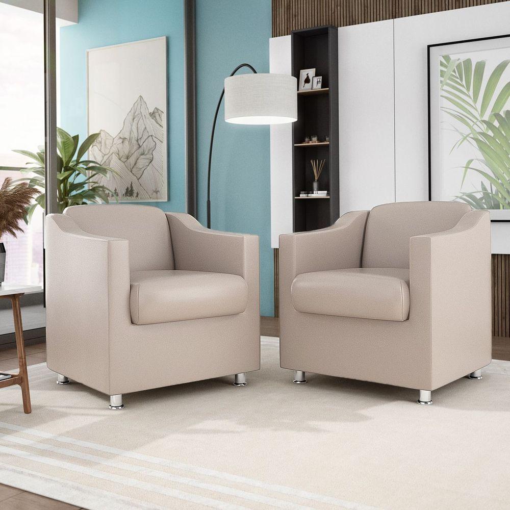 Kit 4 Poltronas Decorativas Sala Courino Bege - 6