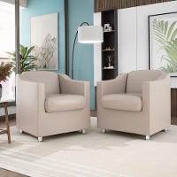 Kit 4 Poltronas Decorativas Sala Courino Bege - 16