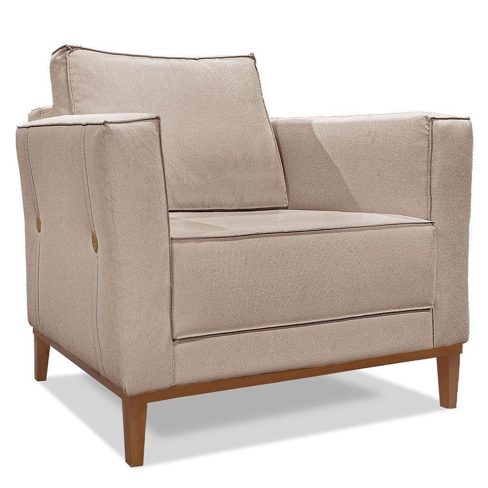 Kit Poltrona E Sofá 2 Lugares 1,70m Areia Pés Castanho - 7