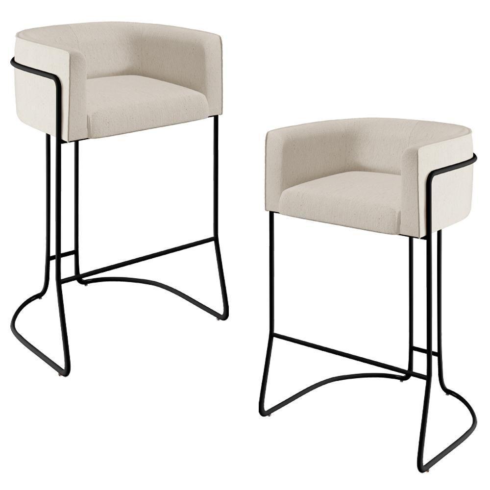 Kit 02 Banquetas Fixas Preto Linho Cru C-443 - 1