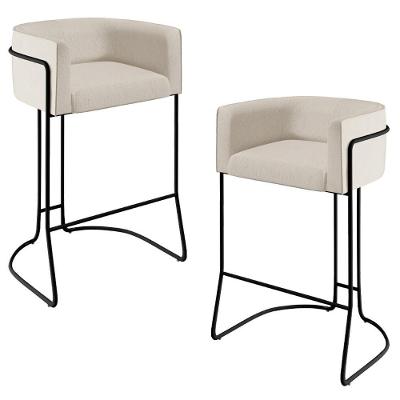 Kit 02 Banquetas Fixas Preto Linho Cru C-443