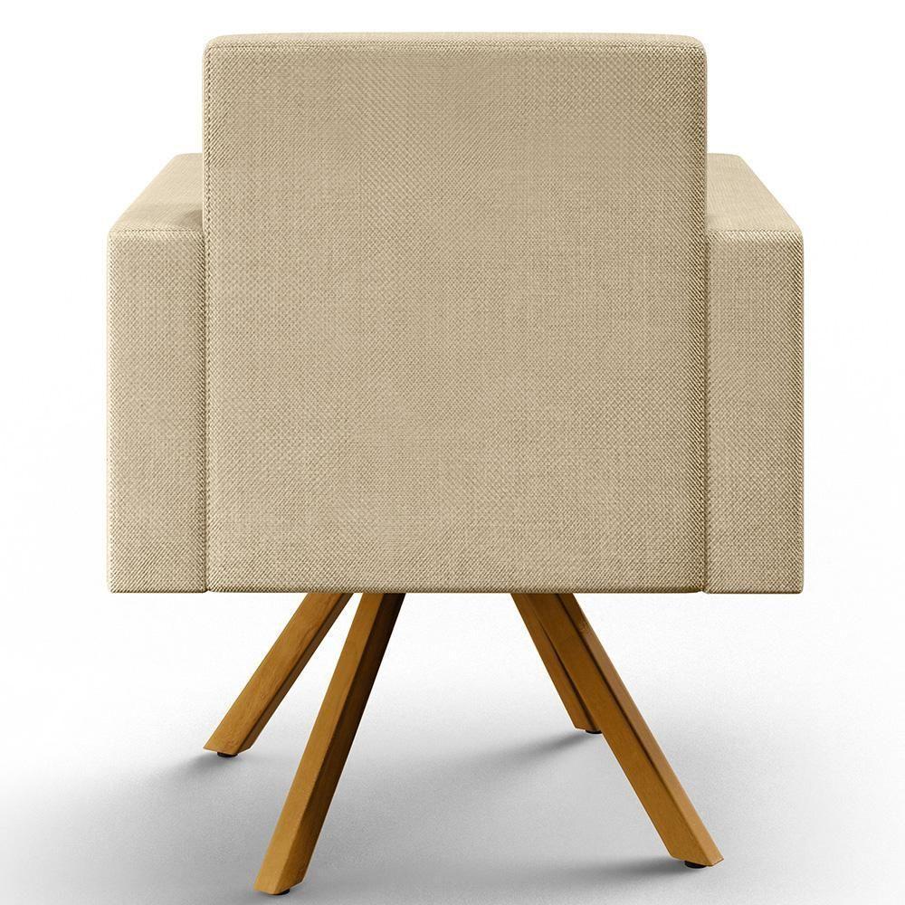 02 Poltronas Giratória Base De Madeira Linho Bege Escuro - 2