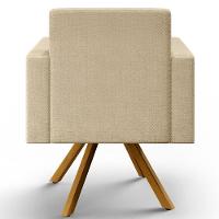 02 Poltronas Giratória Base De Madeira Linho Bege Escuro - 2