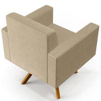 02 Poltronas Giratória Base De Madeira Linho Bege Escuro - 3