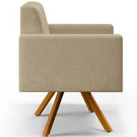 02 Poltronas Giratória Base De Madeira Linho Bege Escuro - 5