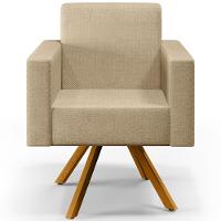 02 Poltronas Giratória Base De Madeira Linho Bege Escuro - 6