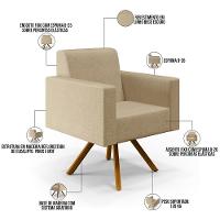 02 Poltronas Giratória Base De Madeira Linho Bege Escuro - 8