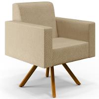 02 Poltronas Giratória Base De Madeira Linho Bege Escuro - 9