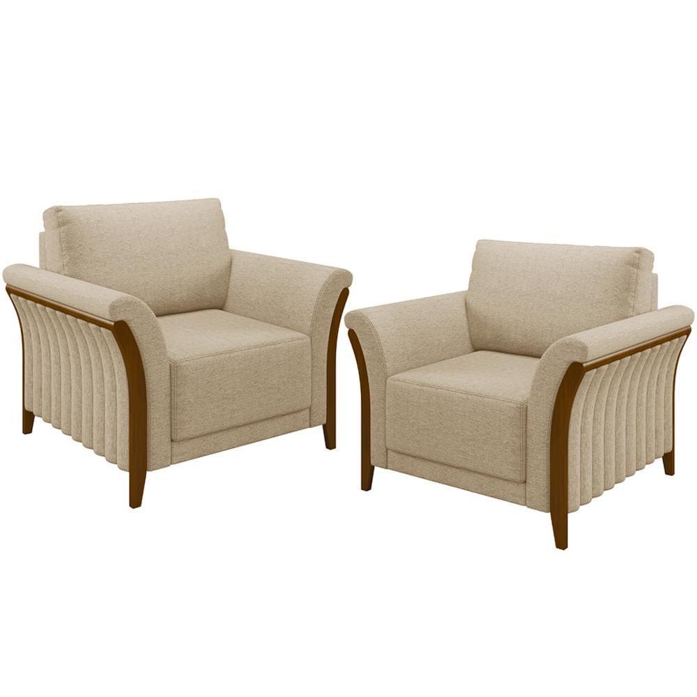 Kit 02 Poltronass Base Fixa Stefan M03 Linho Bege Escuro - 1