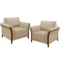 Kit 02 Poltronass Base Fixa Stefan M03 Linho Bege Escuro - 1