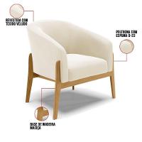 Kit 02 Poltronas Stella Veludo Base Madeira Castanho - D'rossi Cor Bege