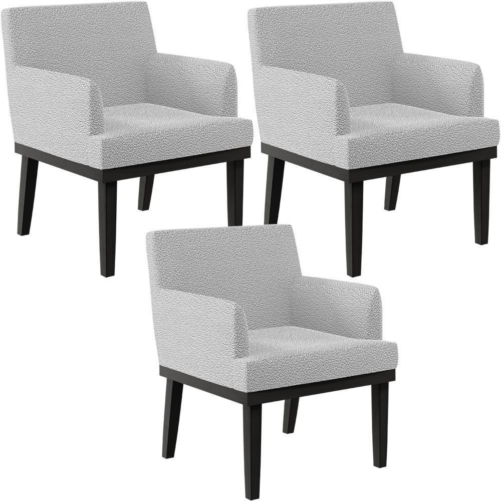 Kit 03 Poltronass Base Preto Beatriz W01 Bouclê Cinza - 1