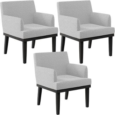 Kit 03 Poltronass Base Preto Beatriz W01 Bouclê Cinza