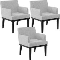 Kit 03 Poltronass Base Preto Beatriz W01 Bouclê Cinza - 1