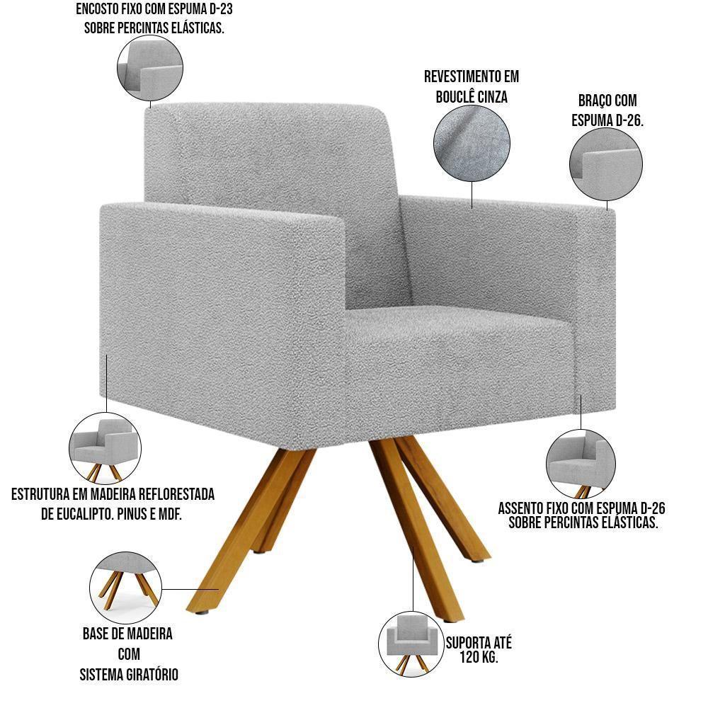 Kit 02 Poltronas Giratórias Base De Madeira Helô L02 Cinza - 7