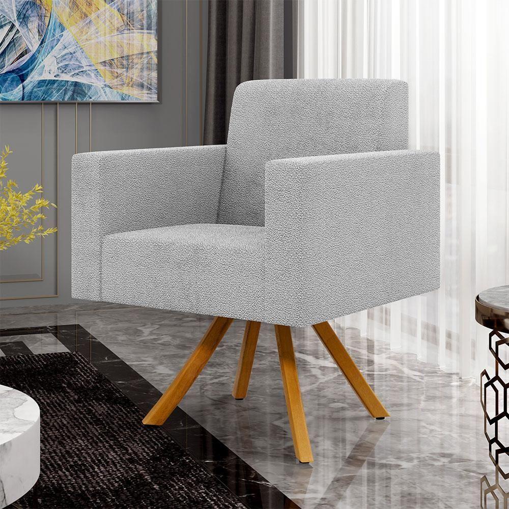 Kit 02 Poltronas Giratórias Base De Madeira Helô L02 Cinza - 9