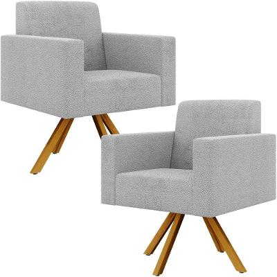 Kit 02 Poltronas Giratórias Helô L02 Bouclê Cinza Lyam Decor