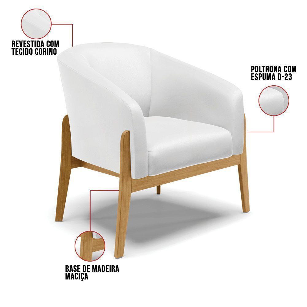 Kit 02 Poltronas Stella Corino Branco Base Madeira Castanho - 4