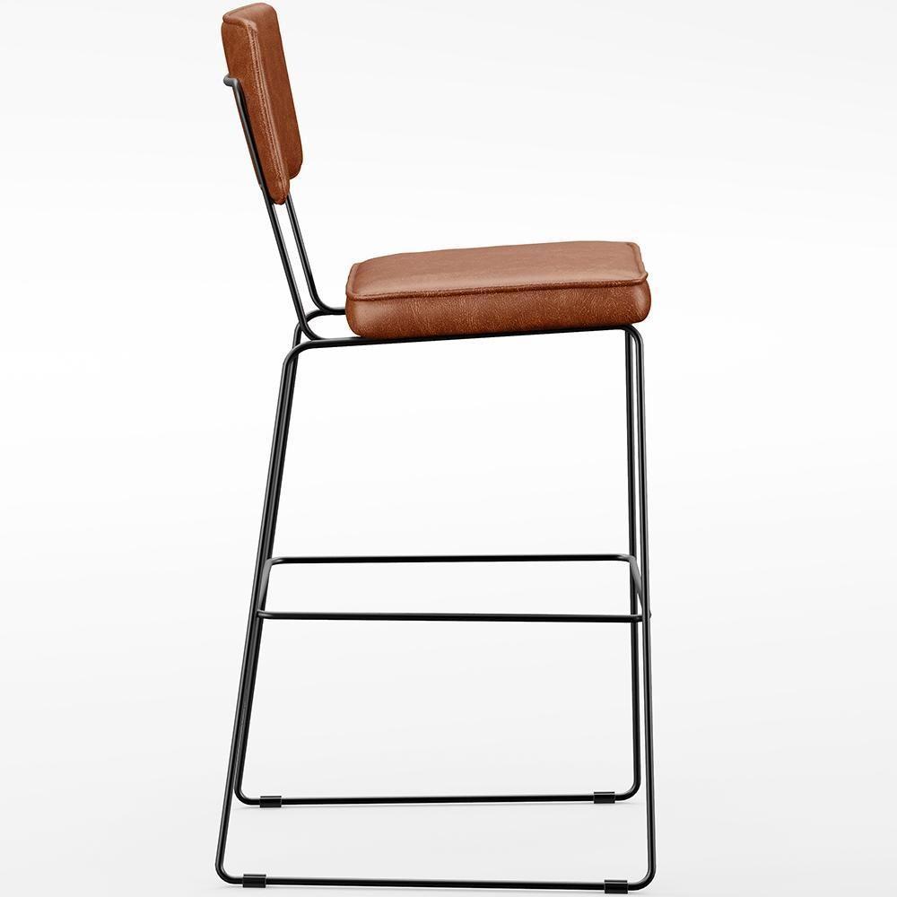 Kit 04 Banquetas Altas Base Em Aço Fixa Camel - 4