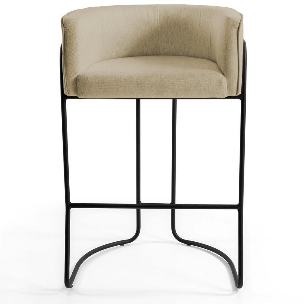 Kit 03 Banquetas Fixa Preto Linho Bege - 4