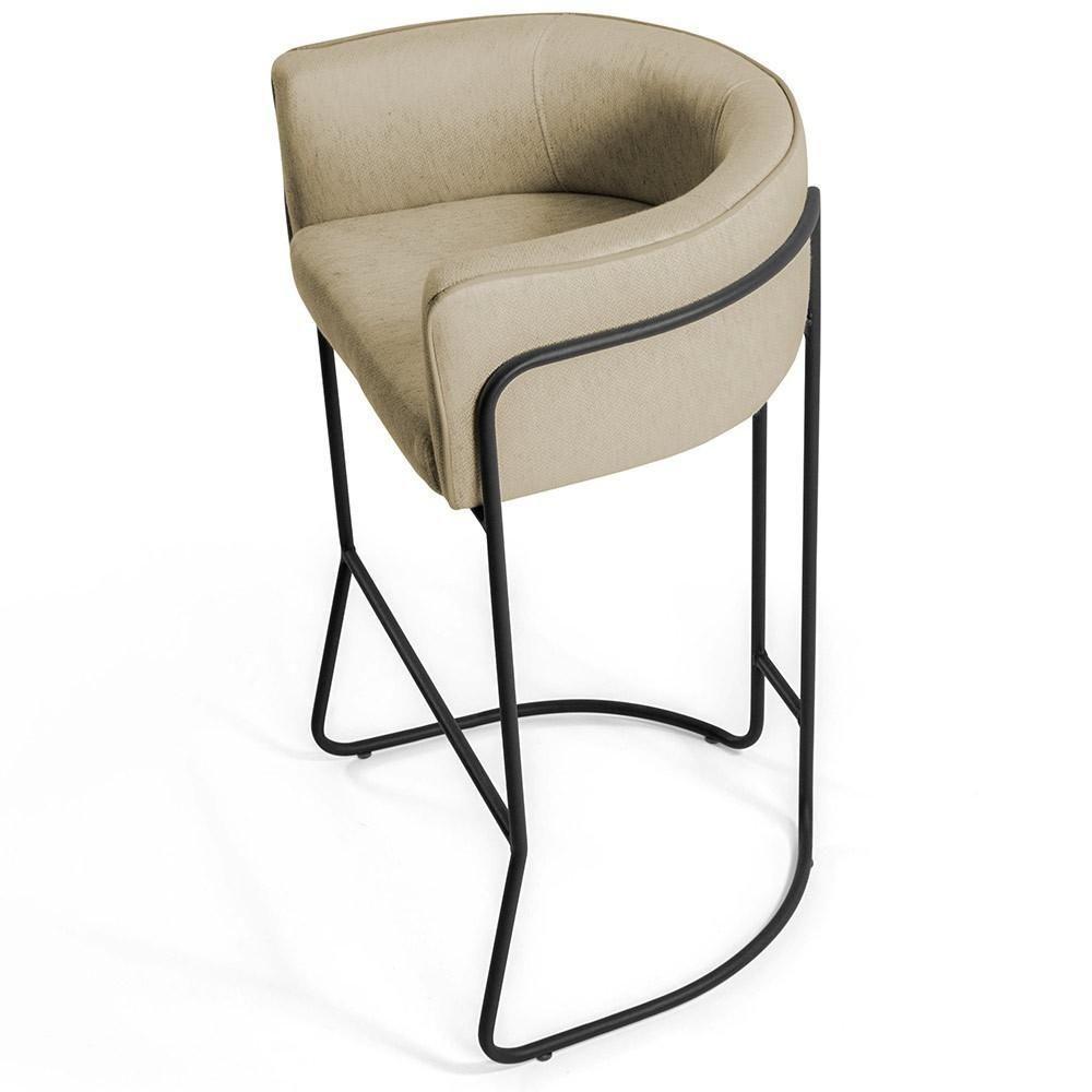 Kit 03 Banquetas Fixa Preto Linho Bege - 5