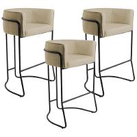 Kit 03 Banquetas Fixa Preto Linho Bege - 1