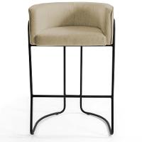 Kit 03 Banquetas Fixa Preto Linho Bege