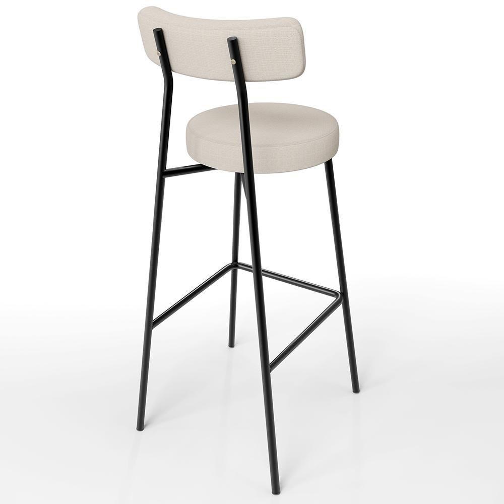 Kit 05 Banquetas Altas Estrutura Em Aço Milão Linho Bege - 2