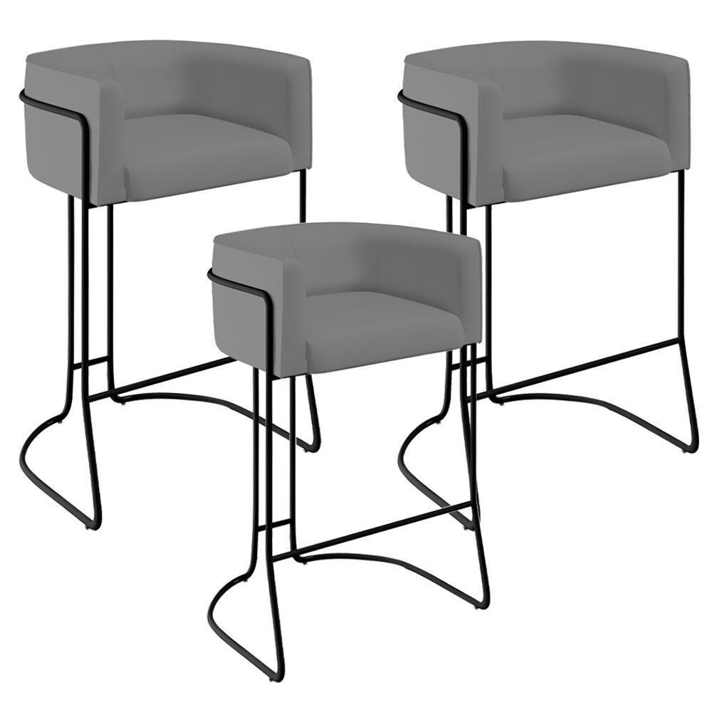 Kit 03 Banquetas Fixa Preto Veludo Cinza C-317 - 9