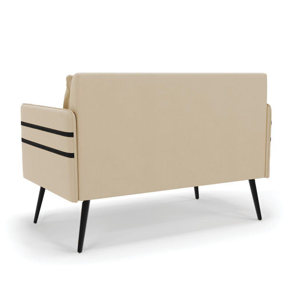 Namoradeira 02 Lugares Mari Suede Pés Palito De Ferro Bege - 5