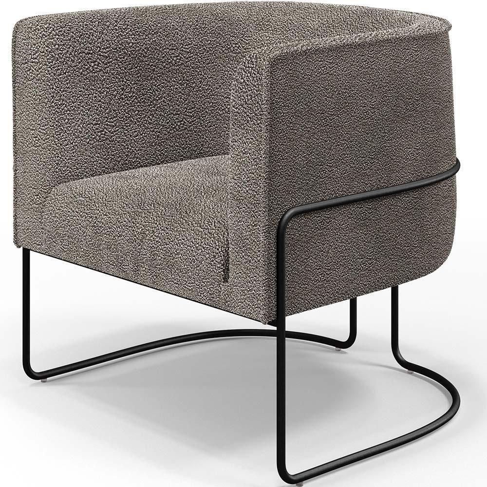 Kit 02 Poltronas Fixa Base Aço Preto Betina D02 Bouclê Bege - 9