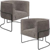 Kit 02 Poltronas Fixa Base Aço Preto Betina D02 Bouclê Bege - 1