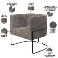 Kit 02 Poltronas Fixa Base Aço Preto Betina D02 Bouclê Bege - 7