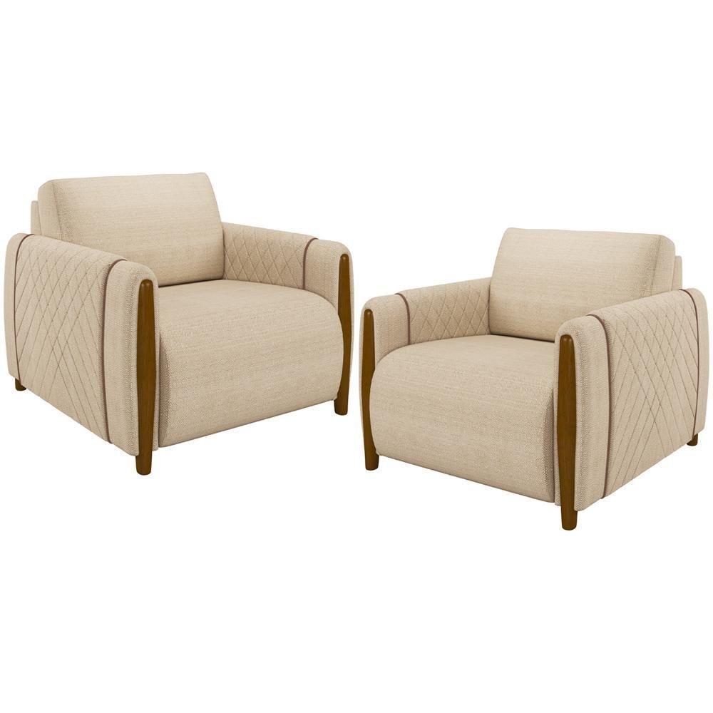 Kit 02 Poltronas Base Fixa Flora M03 Bege - 1