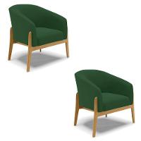 Kit 02 Poltronas Stella Veludo Base Madeira Castanho - D'rossi Cor Verde - 1