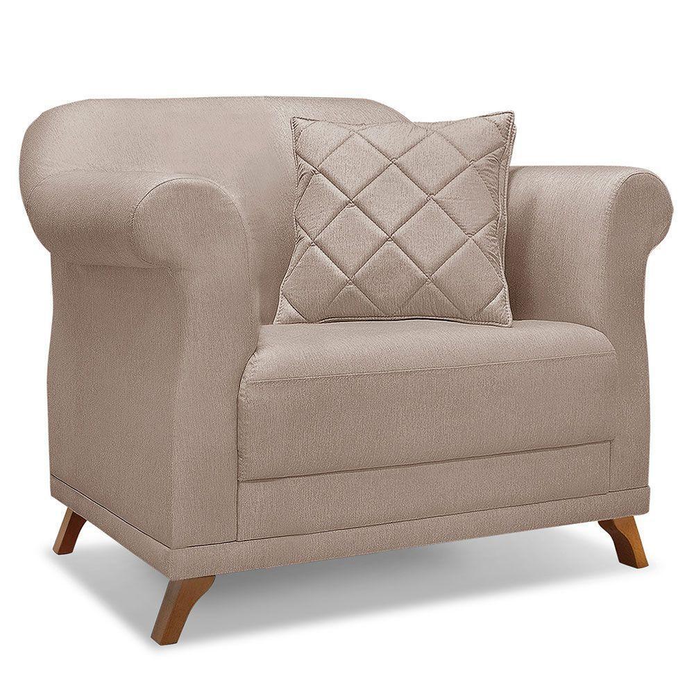 Kit 2 Poltronas E Sofá 2 Lugares 1,60m Areia Pés Castanho - 7