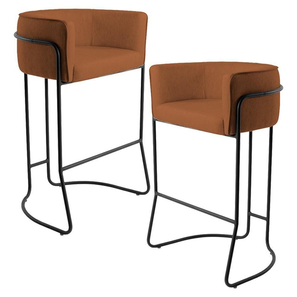 Kit 02 Banquetas Fixa Preto Veludo Telha C-262 - 1