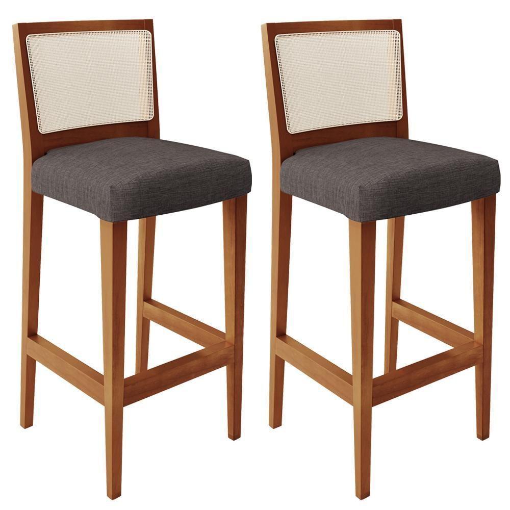 Kit 02 Banquetas Alta Branco Linho Cinza Escuro - 1